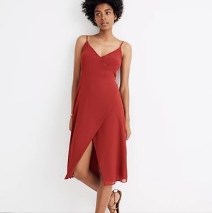 Madewell Women's Side-Button Wrap Cami Dress, Red, 2